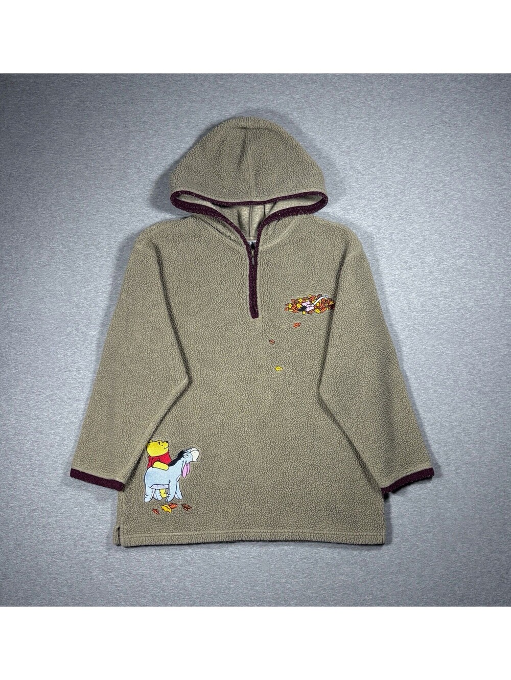 Vintage Disney Winnie The Pooh Eeyore Sherpa Fleece 1/4 Zip Hoodie Womens Large
